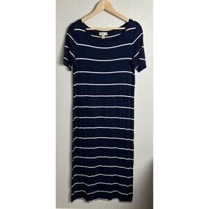 Loft Navy & White Striped T-Shirt Midi Dress Size MP Medium Petite Women’s